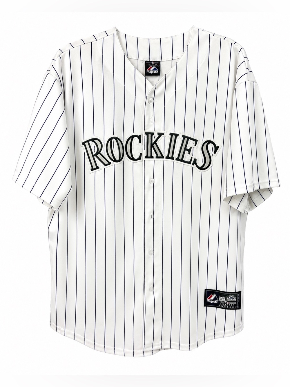 Majestic Colorado Rockies Pinstripe Jersey White MLB Button Front XL baseball